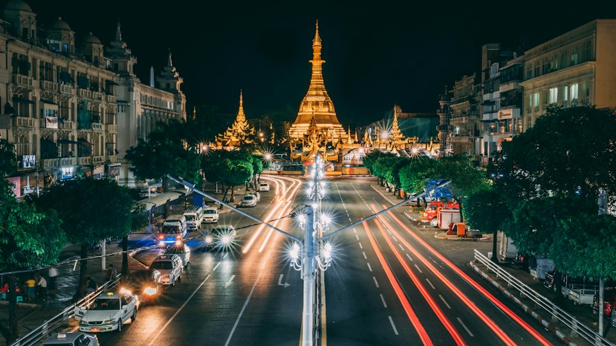 Sule Pagoda at night, Yangon, Myanmar